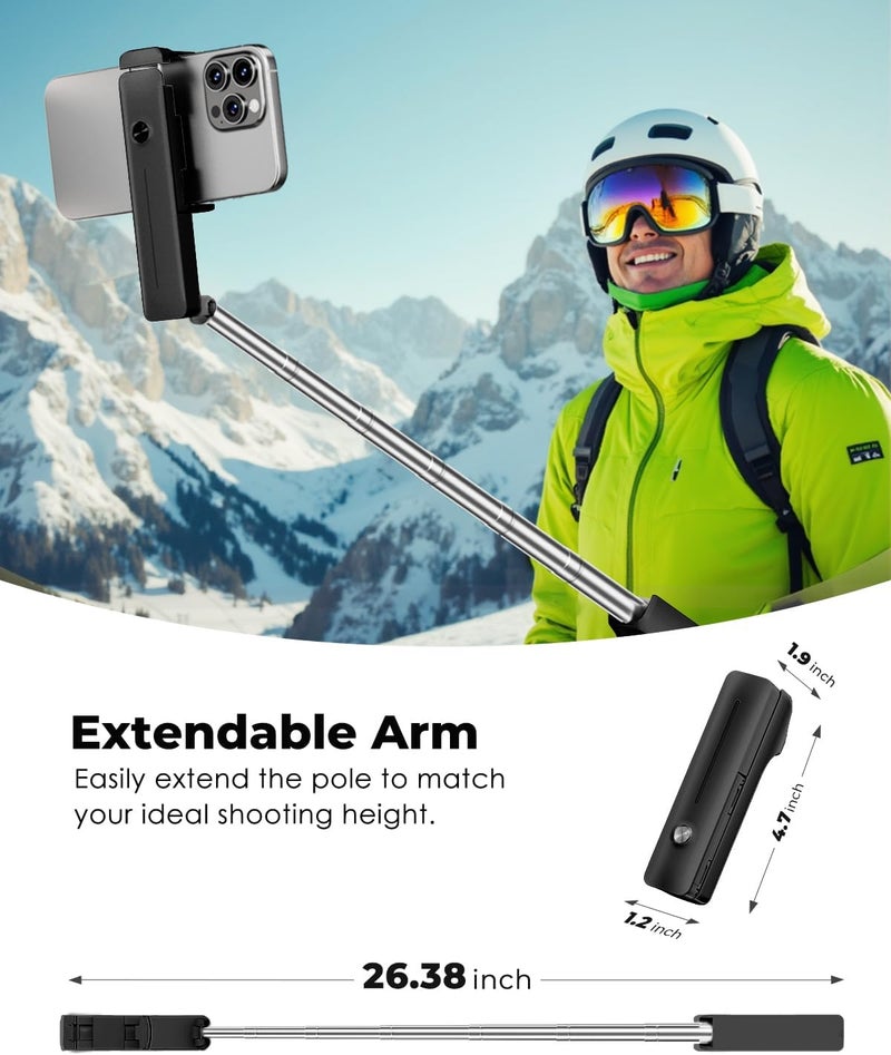 Viozon Portable Selfie Stick, Lightweight Extendable Stainless Steel Tube,All-in-One Compact Selfie Stick with Wireless Remote Compatible with 4-7" iPhone/Android Phones for Vlog/Travel/Filming, Black - Image 3